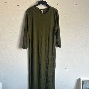 A new day women’s dress size large half sleeve spandex stretchy olive green maxi